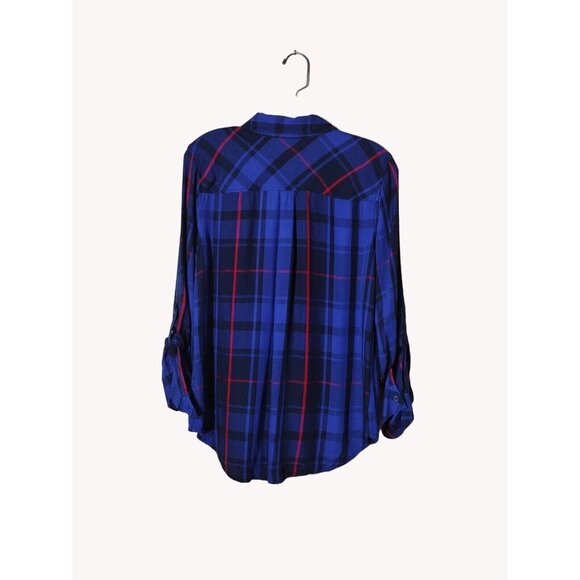 A New Approach Top Small Long Sleeve Plaid Button Up Pockets Tab Sleeve - Picture 2 of 13